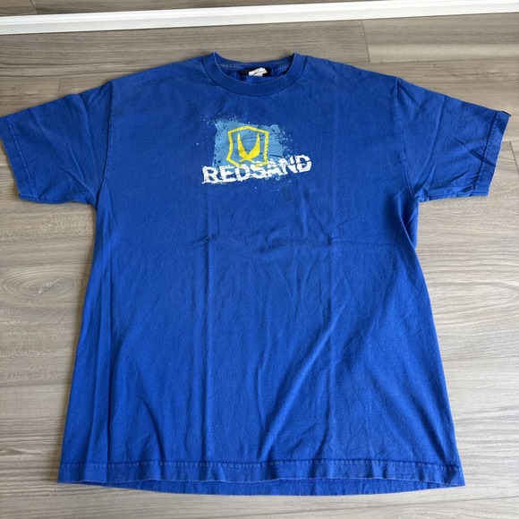 REDSAND‎ VINTAGE MENS LARGE CLASSIC SURFING LOGO T-SHIRT BLUE FITS MED Made USA - Picture 1 of 8